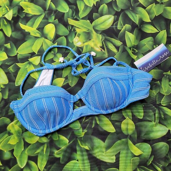 NWT Isabella Rose Blue with Stripes Sugar On Underwire Bikini Top size Medium - Picture 1 of 13
